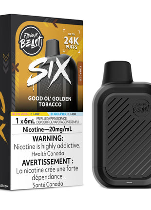 Flavour Beast SIX 24K Disposable Vape — 24000 Puffs — 6mL – Good Ol' Golden Tobacco