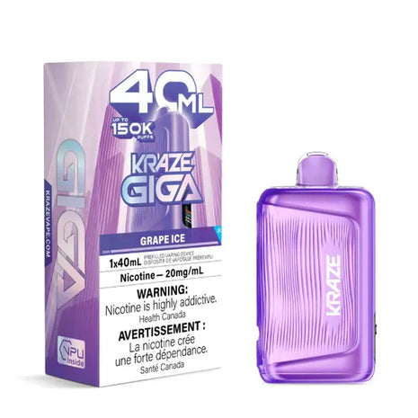 Kraze Giga 150K Disposable Vape — 150000 Puffs — 40mL – Grape Ice