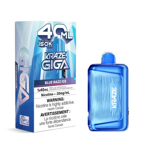 Kraze Giga 150K Disposable Vape — 150000 Puffs — 40mL – Blue Razz Ice
